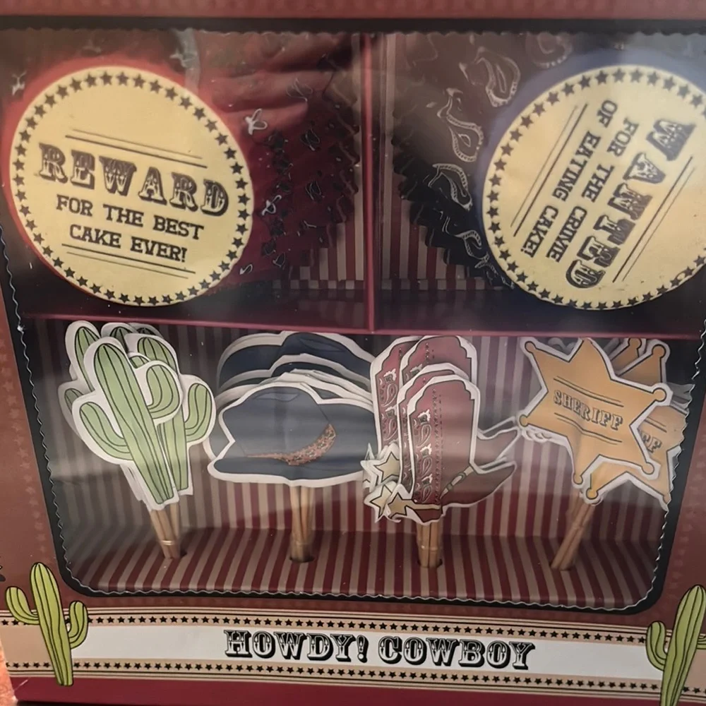 Rustic Red and Brown Cowboy Cake Toppers for Party Supplies New in Box